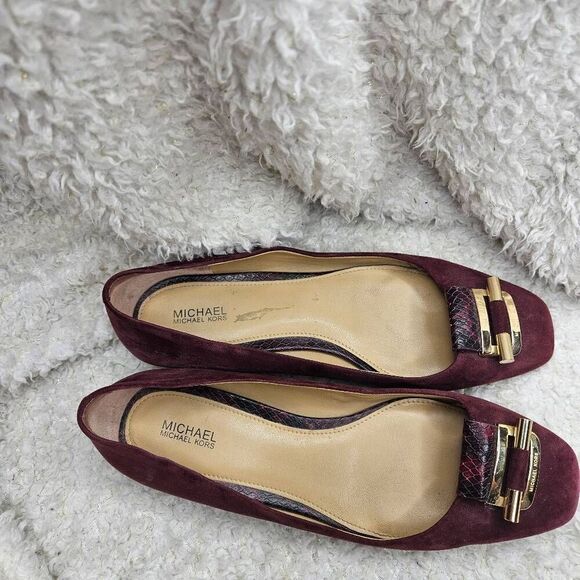Michael Kors Gloria Burgundy Suede Leather Square Toe Ballet Flats‎ sz 7.5 - Picture 3 of 7